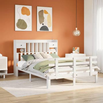 vidaXL Bed met boekenkast zonder matras grenenhout wit, Huis en Inrichting, Slaapkamer | Bedden, Verzenden, Wit, Overige maten
