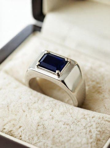 Zonder minimumprijs - Ring Zilver, Natuurlijke saffier -, Nieuw