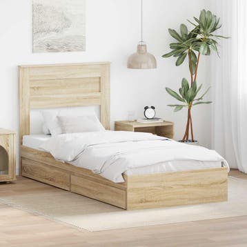 vidaXL Opslag bed met lade Sonoma Eiken 75 x 190 cm Bewerkt, Huis en Inrichting, Slaapkamer | Bedden, Verzenden, Nieuw, Bruin