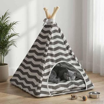 vidaXL Dieren teepee met kussen Wit en Grijs 40 x 40 x 50 cm, Verzenden, Nieuw