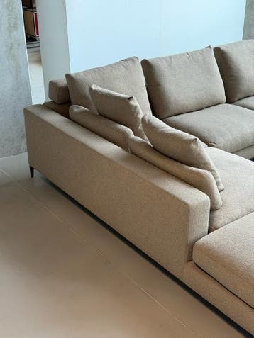 Minotti Andersen Hoekbank | Mocca | NIEUWSTAAT + Garantie, Huis en Inrichting, 300 cm of meer, Ophalen of Verzenden, Zo goed als nieuw
