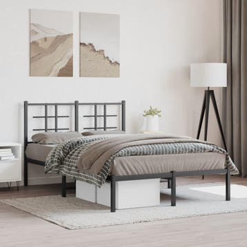 vidaXL Bedframe met hoofdbord metaal zwart 120x200 cm, Verzenden, Zwart, Nieuw, Twijfelaar