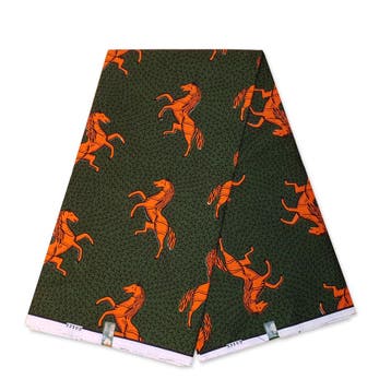VLISCO stof Hollandais Afrikaanse Wax print - Groen / Oranje, Ophalen of Verzenden, Nieuw