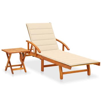 vidaXL Ligbed met tafeltje en kussen massief acaciahout, Tuin en Terras, Verzenden, Nieuw