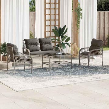 vidaXL 4-delige Loungeset met kussens poly rattan grijs, Tuin en Terras, Tuinsets en Loungesets, Verzenden, Nieuw, Loungeset