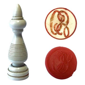 Antique Turned Bone Wax Seal Stamp with Monogram Matrix