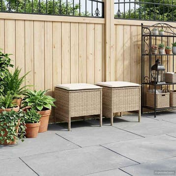 vidaXL 2 st Tuinvoetenbank PE Rattan Beige en Crème, Verzenden, Nieuw, Rotan, 2 zitplaatsen