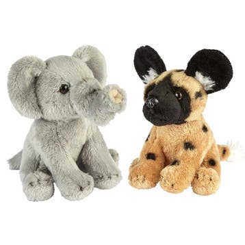 Safari dieren pluche knuffels - olifant en wilde hond - 15, Verzenden, Nieuw