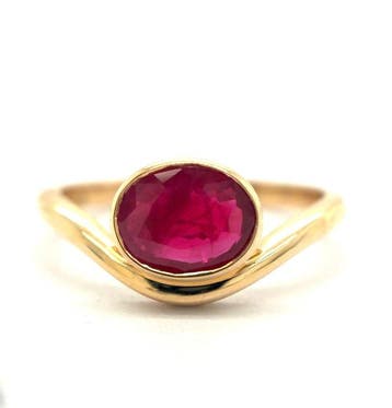 Ring - 14 karaat Geel goud - 1.22ct. tw. Robijn, Nieuw