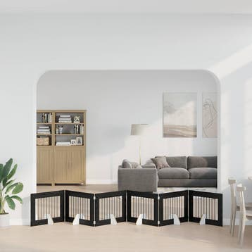 vidaXL Opvouwbaar hondenhek met standaards 6 st Zwart eiken, Verzenden, Nieuw