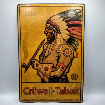 Origineel Crüwell Inka Tobacco litho tinplaatbord,
