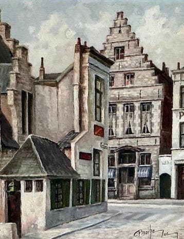 Luc Bracke (XX) - De groentemarkt historisch plein in, Antiek en Kunst, Kunst | Schilderijen | Klassiek
