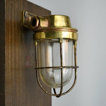 Wandlamp - Messing, Glas - Industrieel kooi-lamp