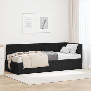 vidaXL Hoekbedframe met Matras 2 st Zwart 80 x 200 cm, Eenpersoons, Verzenden, Zwart, Nieuw