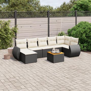 vidaXL 8-delige Loungeset met kussens poly rattan zwart, Verzenden, Nieuw, 7 zitplaatsen, Loungeset