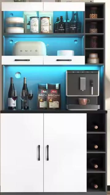 Keukenkast met LED &amp; Magnetronruimte – Grijs/Wit, Modern, Verzenden, Nieuw