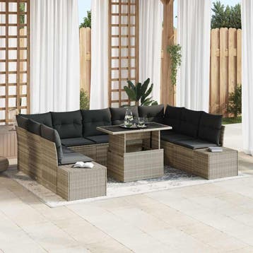 vidaXL Tuin Sofa Set 10 st Lichtgrijs poly rattan, Verzenden, Nieuw, Rotan, Meer dan 8 zitplaatsen
