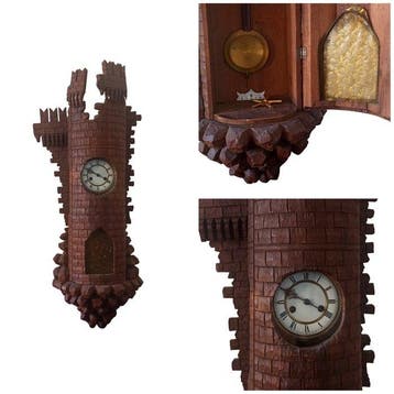 Wandklok - Hout - De helft van XX - middeleeuwse toren, Antiek en Kunst