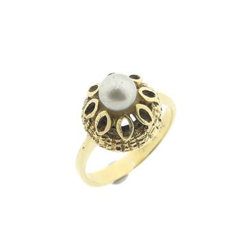 Vintage gouden ring met Tahiti parel, Gebruikt, Ophalen of Verzenden, Kleiner dan 17, Met edelsteen