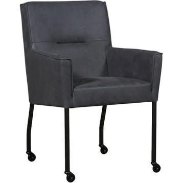 Leren eetkamerstoel met wieltjes en armleuning Lucky -, Bohemian, Industrieel, Modern, Scandinavisch, Blauw, Nieuw, Leer