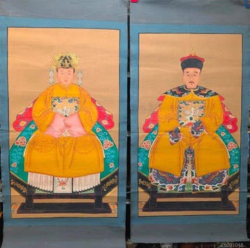2x schilderijen tonen een paar in formele kleding, - canvas