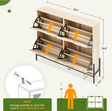 Smalle Rotan Schoenenkast – 4-Klep Schoenenrek Entree, Verzenden, Nieuw