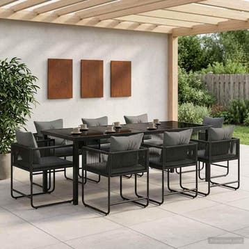 vidaXL Tuin eettafelset 9 st Zwart en Anthraciet poly rattan, Verzenden, Nieuw, Rotan, Meer dan 8 zitplaatsen