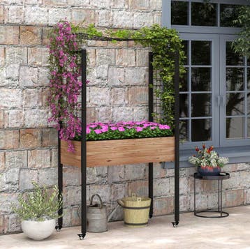 Plantenbak Tafel met Wielen en Trellis – Bloemenbak verhoogd, Verzenden, Nieuw, Hout, Balkon