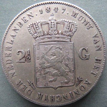 Nederland. Willem II. 2 1/2 Gulden 1847 (Zonder