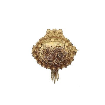 Gouden oud Hollandse broche van een mutsenbel, Ophalen of Verzenden, Gebruikt, Overige kleuren, Goud
