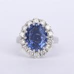 Ring - 14 karaat Witgoud - 9.18ct. tw. Saffier - Diamant -, Nieuw