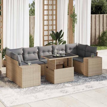 vidaXL 8-delige Loungeset met kussens poly rattan beige, Verzenden, Nieuw, Loungeset