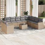 vidaXL 11-delige Tuinset met kussens poly rattan beige, Tuin en Terras, Verzenden, Nieuw, Rotan, Tuinset