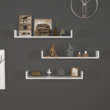 [en.casa] Wandplank set van 3 Höganäs 12x90x15 cm wit, Verzenden, Nieuw