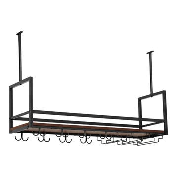 Wijnrek Borejle wandrek zwart en walnootkleurig 100x30x64 cm, Huis en Inrichting, Keuken | Keukenelementen, Verzenden, Nieuw