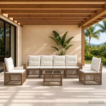 vidaXL Tuinbankenset 7 pcs Beige en Crème Wit poly rattan, Verzenden, Nieuw, 7 zitplaatsen