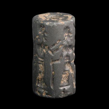 Oud-Babylonisch Black Hardstone Cylinder seal