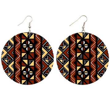 Bruin / beige mud cloth / bogolan - Afrikaanse oorbellen, Ophalen of Verzenden, Nieuw