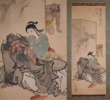 Japanse schoonheid en demon - kimono-vrouwen en Zhong Kui -, Antiek en Kunst