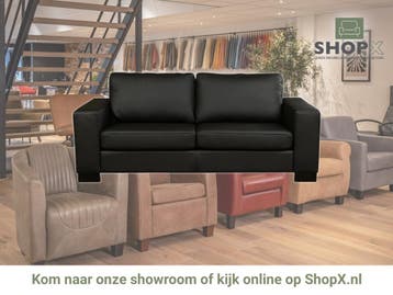 Leren bank Enjoy - 2,5 zits - Hermes Nero (zwart) - Poten, Huis en Inrichting, Nieuw, Ophalen of Verzenden, Rechte bank, Modern