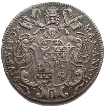 Pius VI. Stato Pontificio. Mezzo Scudo 1777 (Zonder
