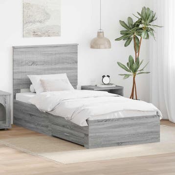 vidaXL Bedframe met lade Grijs Sonoma 90 x 190 cm Bewerkt, Eenpersoons, Verzenden, Nieuw, Grijs