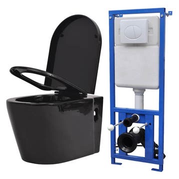 vidaXL Hangend toilet met verborgen stortbak keramiek zwart, Verzenden, Nieuw