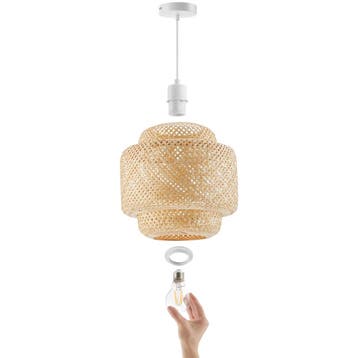 Hanglamp Lignea Lux van bamboe, in boho-stijl, 40W - bruin, Verzenden, Nieuw