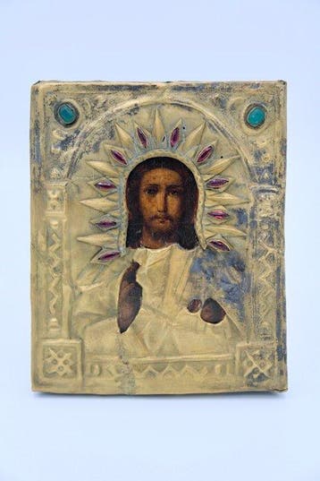 Icoon - Christus Pantokrator - Messing, Hout, Antiek en Kunst