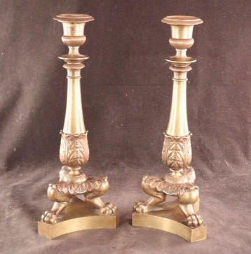 Paar bronzen Empire klauwkandelaars - Kandelaber (2) - Brons, Antiek en Kunst