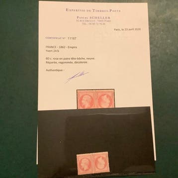 Frankrijk 1862 - 80 cent Napoleon Dentelez in Tete beche met, Gestempeld