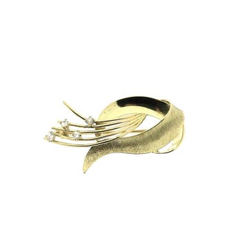 Gouden abstracte broche met glaskristal, Gebruikt, Ophalen of Verzenden, Met edelsteen, Goud