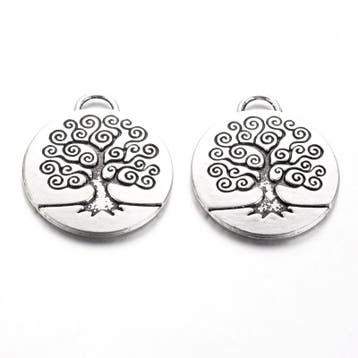2 x Tibetaans zilveren levensboom tree of life hanger 27..., Ophalen of Verzenden, Nieuw, Bedel