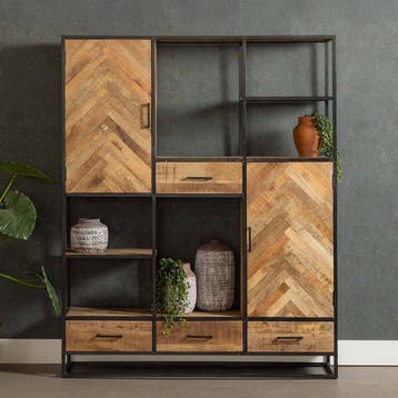 Vakkenkast Mangohout GwennXL, Huis en Inrichting, Kasten | Boekenkasten, Verzenden, Nieuw, Overige houtsoorten, Industriële meubels